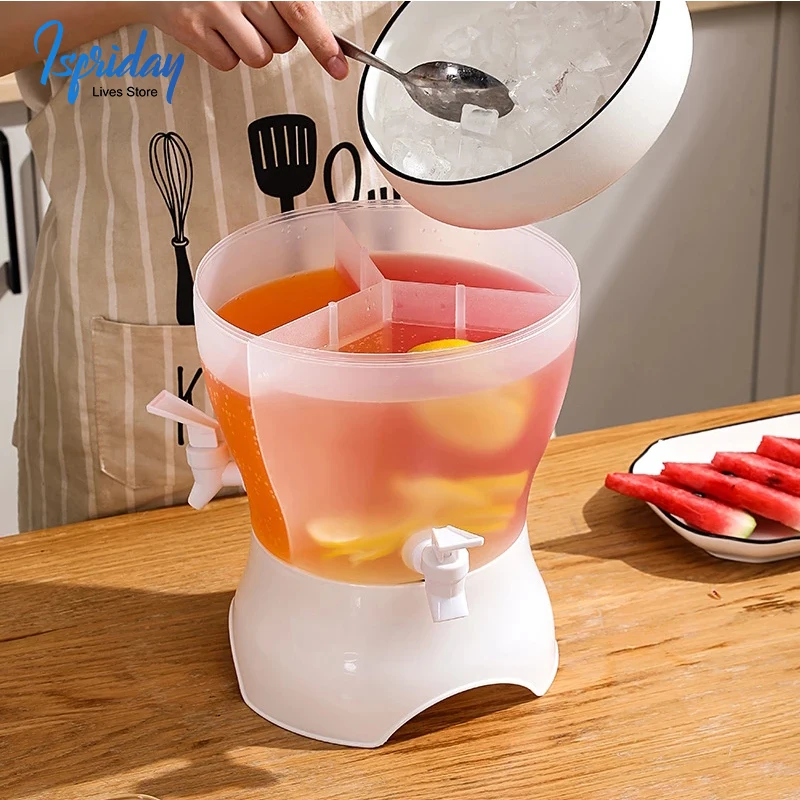 

3.5L Plastic Rotating Cold Kettle with Tap Refrigerator Fruit Teapot with Three Compartments Cold Water Bucket Cold Water Bucket