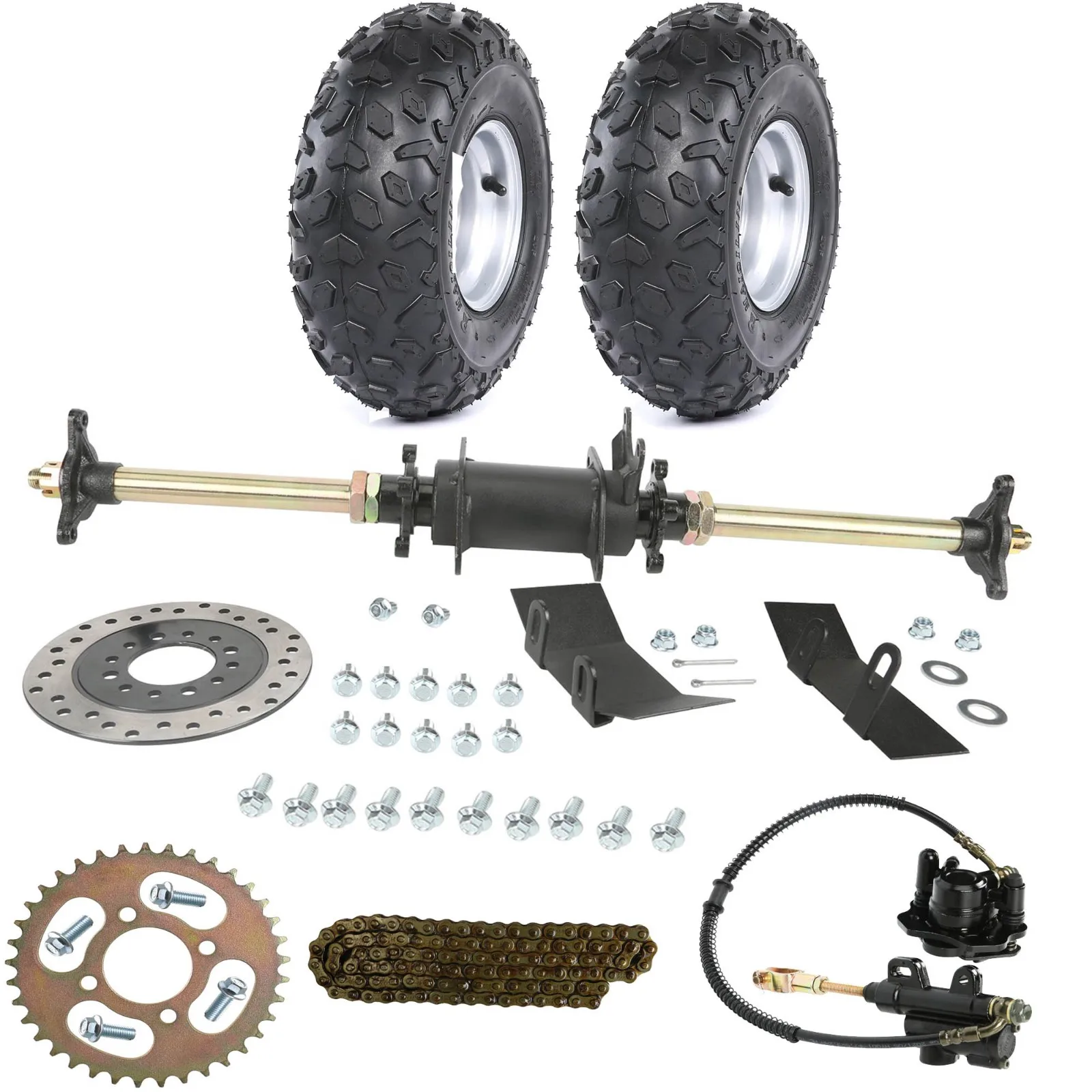 Disc Rotor Brake 28" 710mm Rear Axle Kit +2x 145/70-6 Tire with Rim Wheel for GY6 125 150 200 CRF SSR Go kart ATV