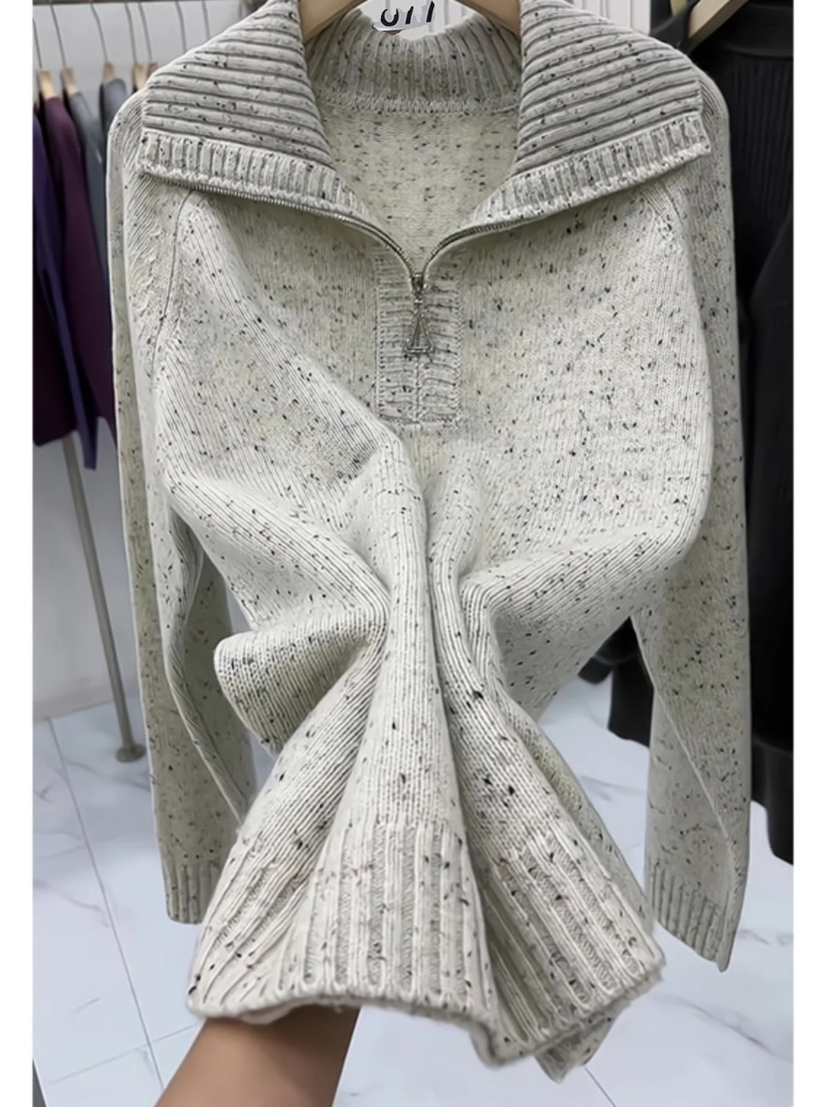 Осень-зима 2023 новый модный повседневный свитер на молнии с лацканами и цветными