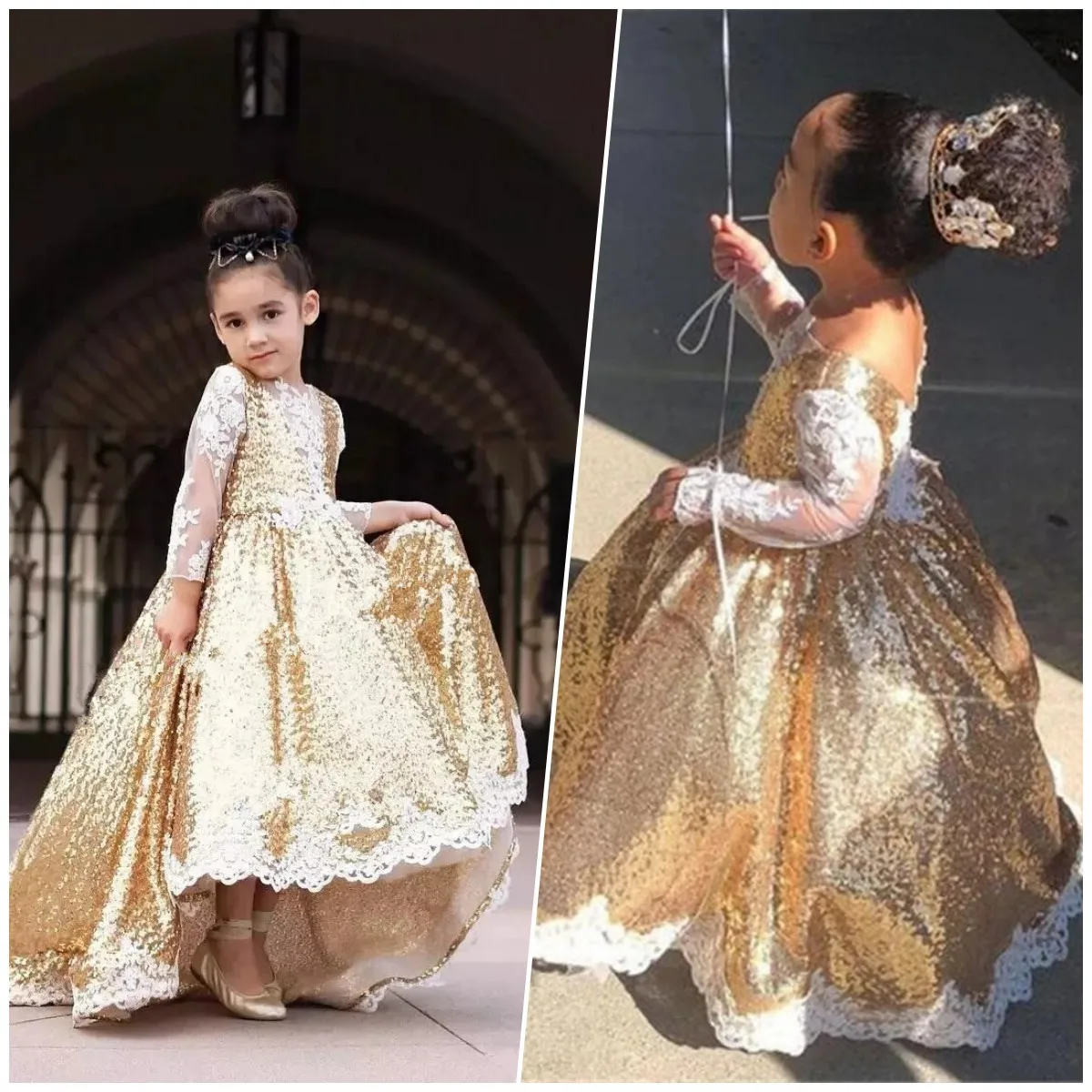 

Детское кружевное платье с золотыми блестками, белое платье с V-образным вырезом для девочек