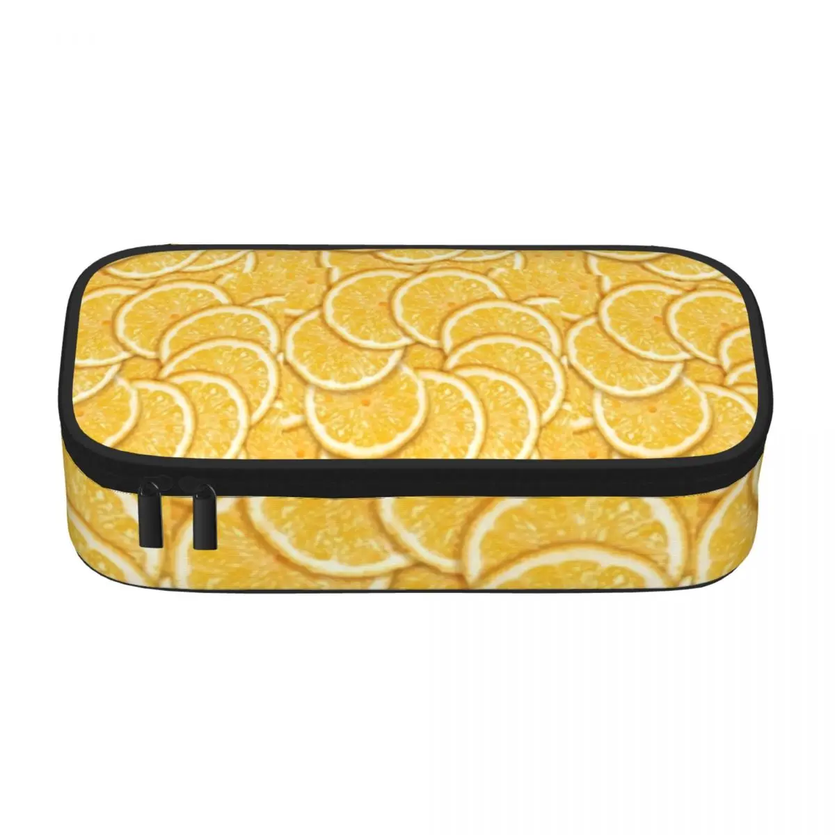 Oranges Pattern Pencil Case Yellow Fruit Print Cool Multi Function Zipper Pencil Box School Boy Girl Pen Pouch