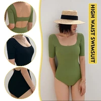 womens swimsuit with suqare neckline design summer solid color swimsuit minimalist style breathable quick dry for pool eig88