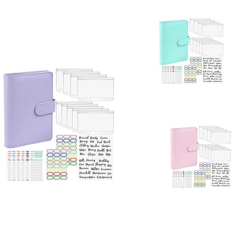 

A6 PU Leather Noterbook Binder 6 Ring Binder Cover,Expense Budget Sheets,Binder Pockets,For Budget Planner