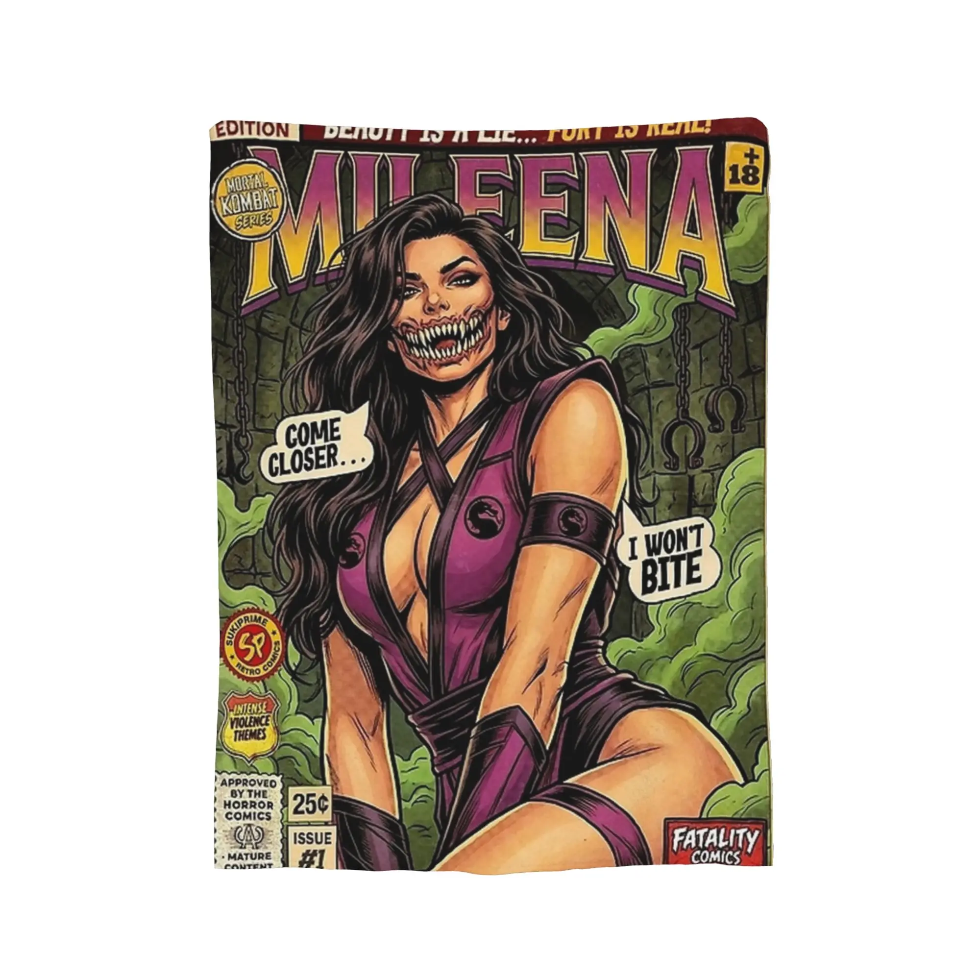 Фото Пледы Mileena в винтажном стиле с рисунком обложки комикса Mortal Kombat, фланелевые, потрясающие, теплые, для обивки стульев и диванов, летние №2