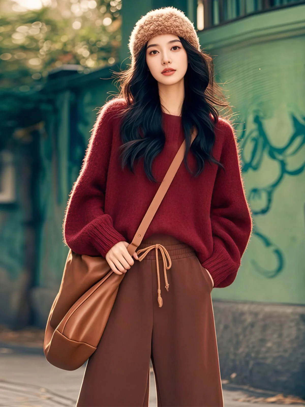 Красное новогоднее пальто Броня Вязаный свитер Женский 2025 Змеиный год Осень и