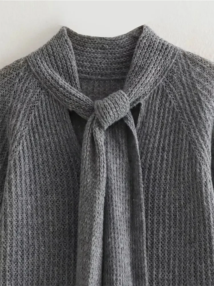 Женский свитер Nlzgmsj TRAF 2024 новый минималистичный дизайн с бантом украшение