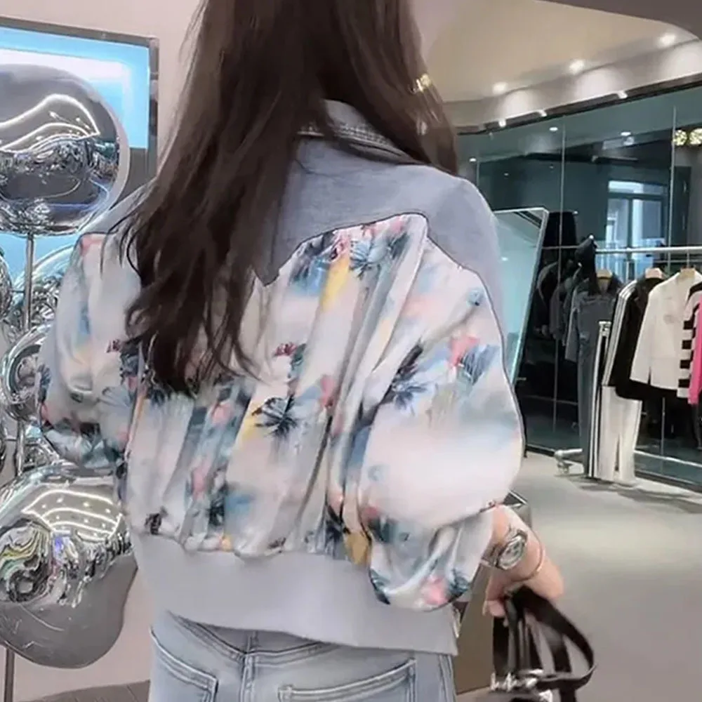 Осень 2023 новая корейская джинсовая куртка со сращенной отделкой женское