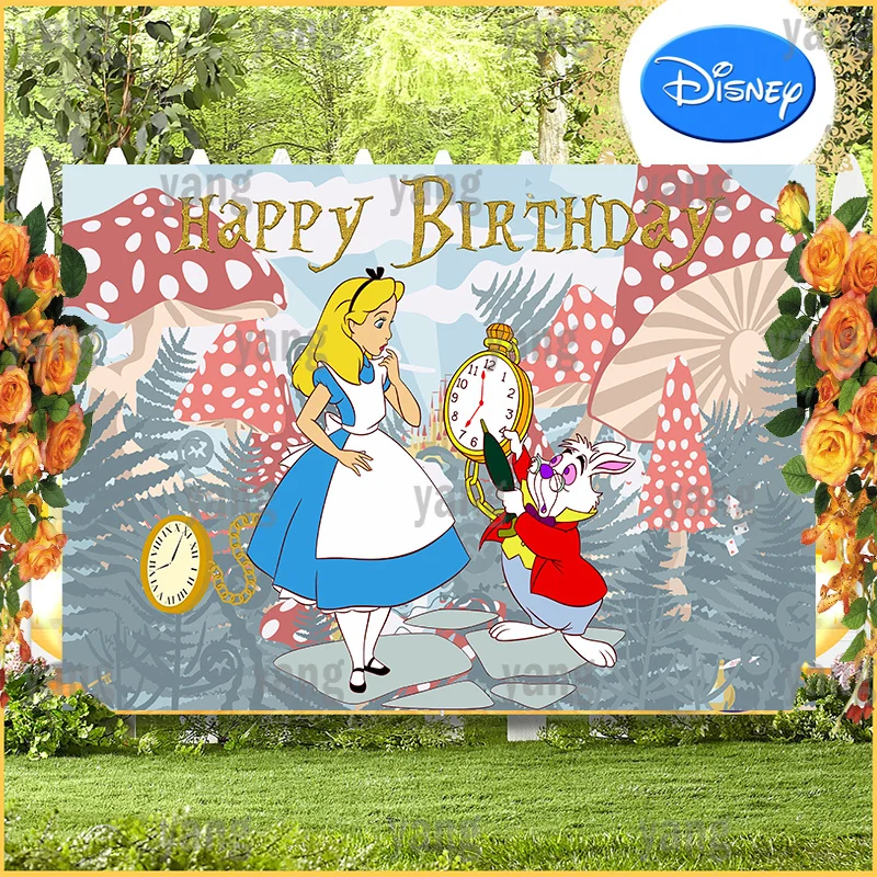 Cartoon Disney Girl Princess Mushrooms Grass Baby Shower Birthday Decoration Alice In Wonderland Backdrop Backgrounds Banner