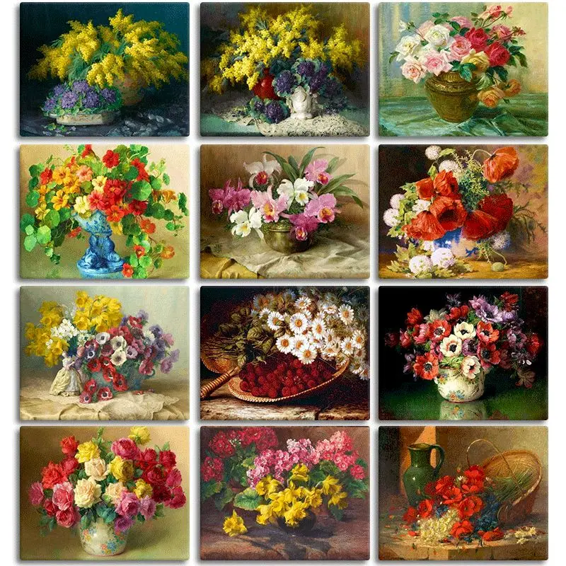 

GATYZTORY Flower Paint By Numbers Hand Painted Drawing On Canvas Frameless Acrylic Paintings On Number Home Decoration Gift