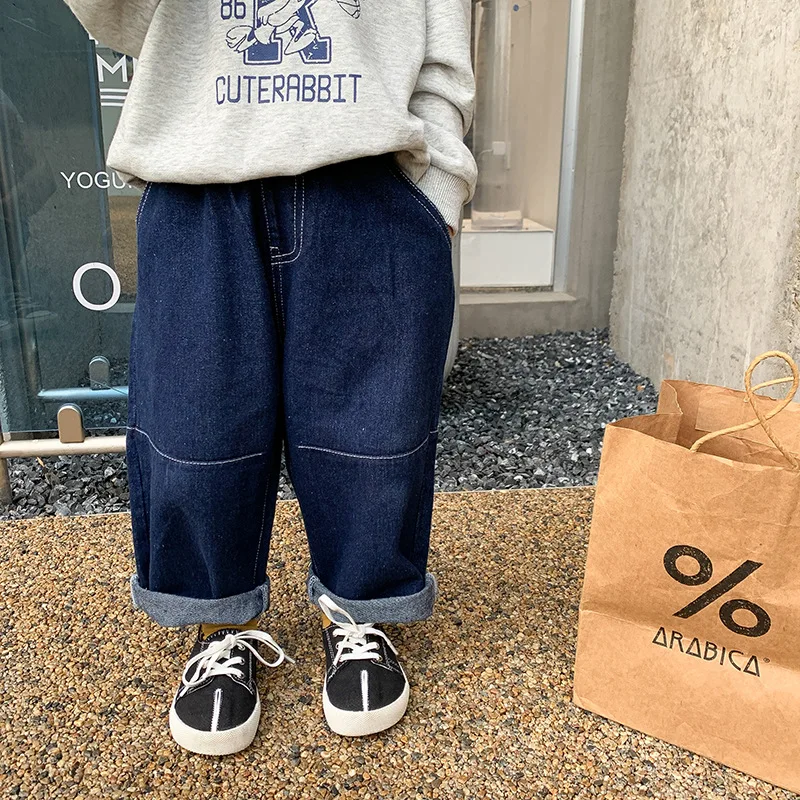

2022 Autumn Unisex Open line straight denim pants Boys and Girls loose casual all-match jeans fashion handsome trousers