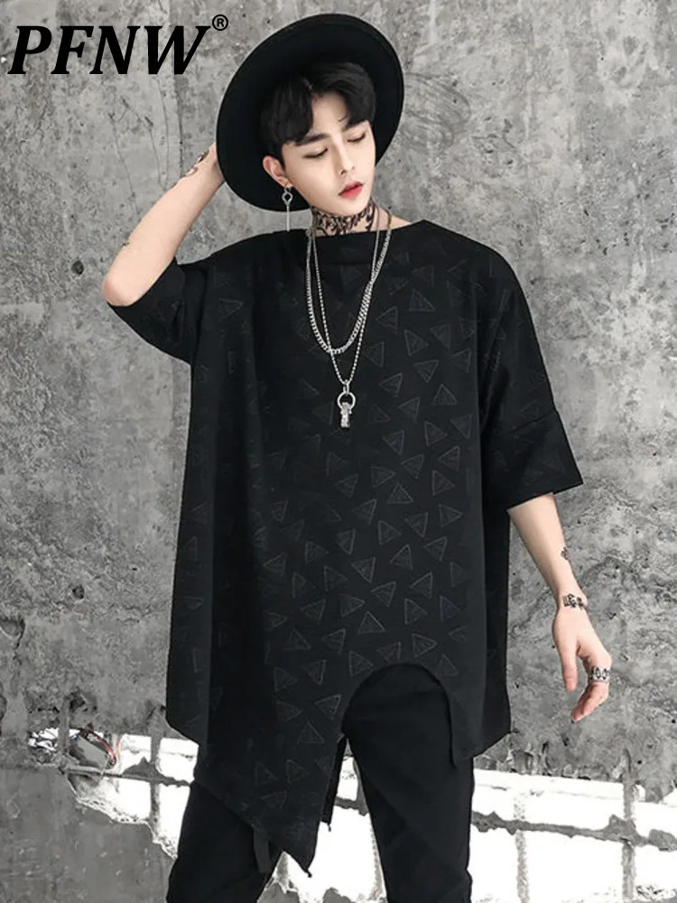 

Мужская Асимметричная футболка PFNW, свободная драпированная Футболка с треугольным принтом, в стиле хип-хоп, с коротким рукавом, в стиле темн...