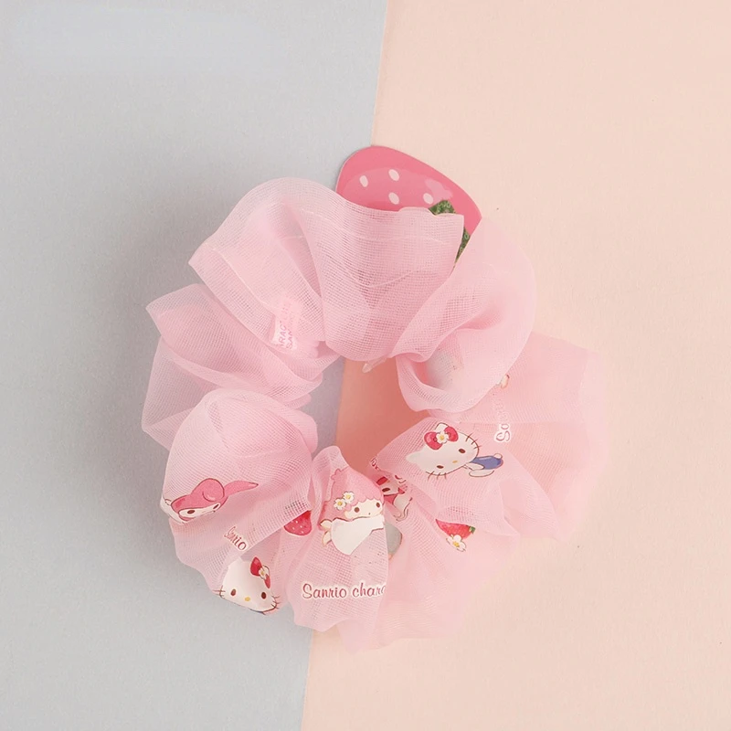 

Hello Kitty Headdress Cute Girl Print Hair Band Headdress Flower Rubber Band Fabric Chiffon Large Intestine Ring