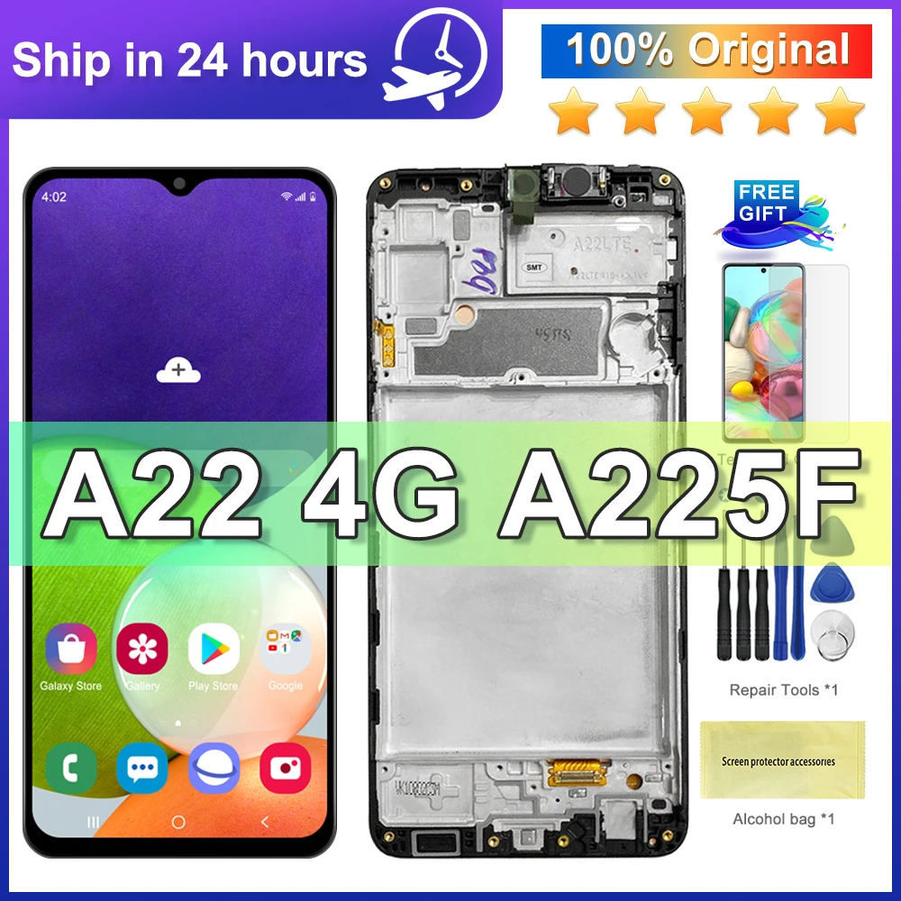 

100% Original For Samsung Galaxy A22 4G A225F A225F/DS A225M LCD Display Touch Screen With Frame Digitizer Assembly Replacement