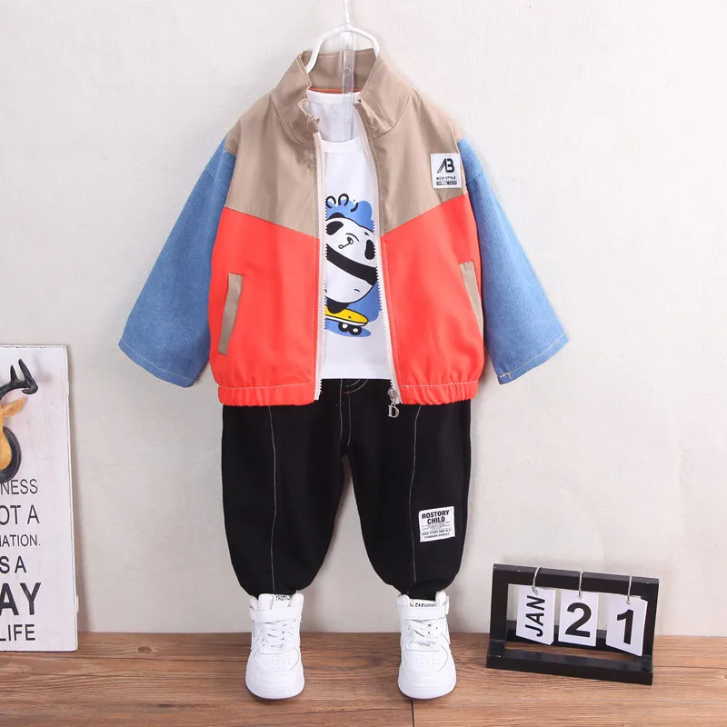 

Autumn Fashion Children's Clothing Boy Zipper Coat+T-Shirt+Pants 3pcs Tracksuit 1 2 3 4T Toddler Boys Outfits Leisure Spring Set