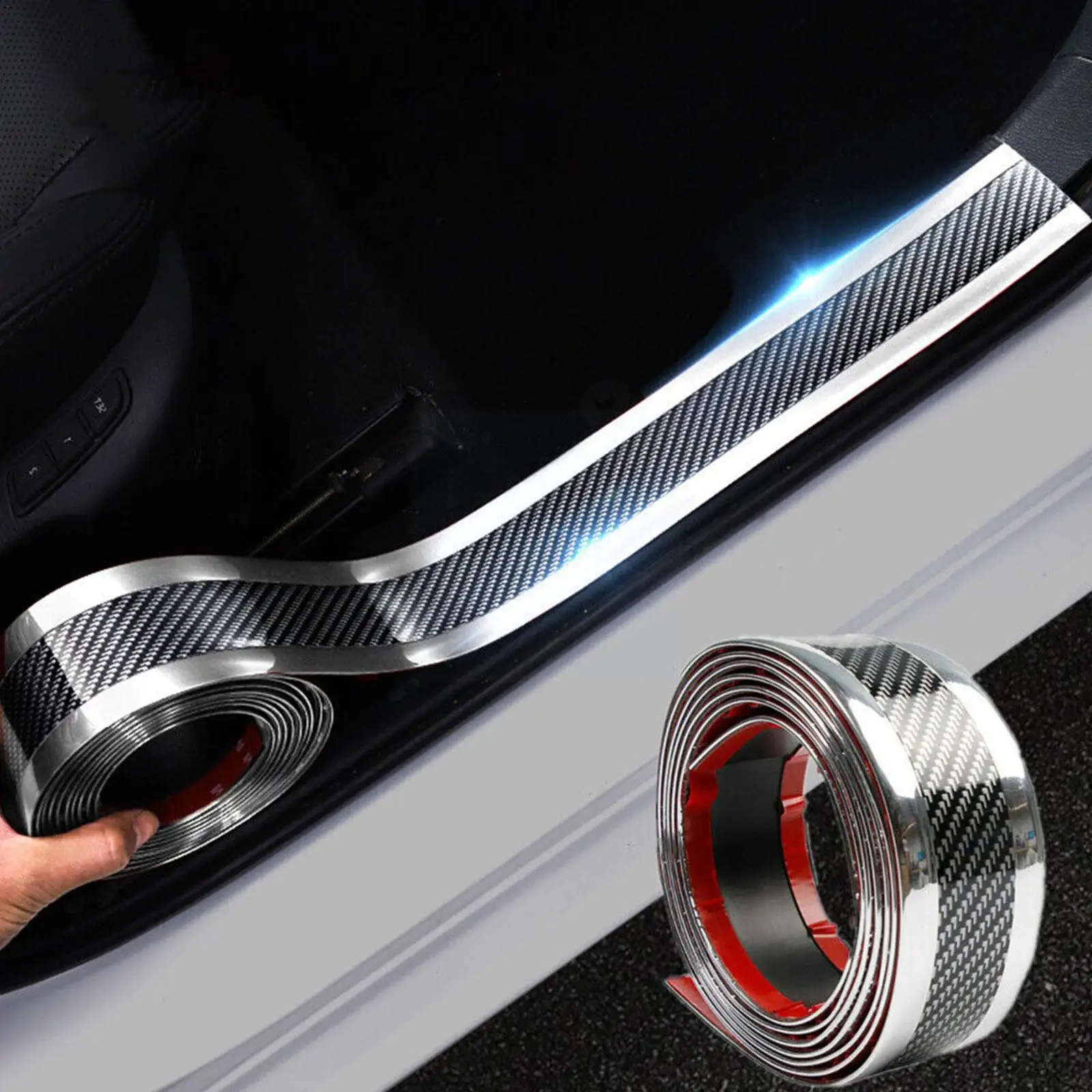 

Carbon Fiber Anti Scratch Car Door Sill Protector Rubber Decorative Retrofit Stickers Strip Car Strips Universal Stickers B V8I0