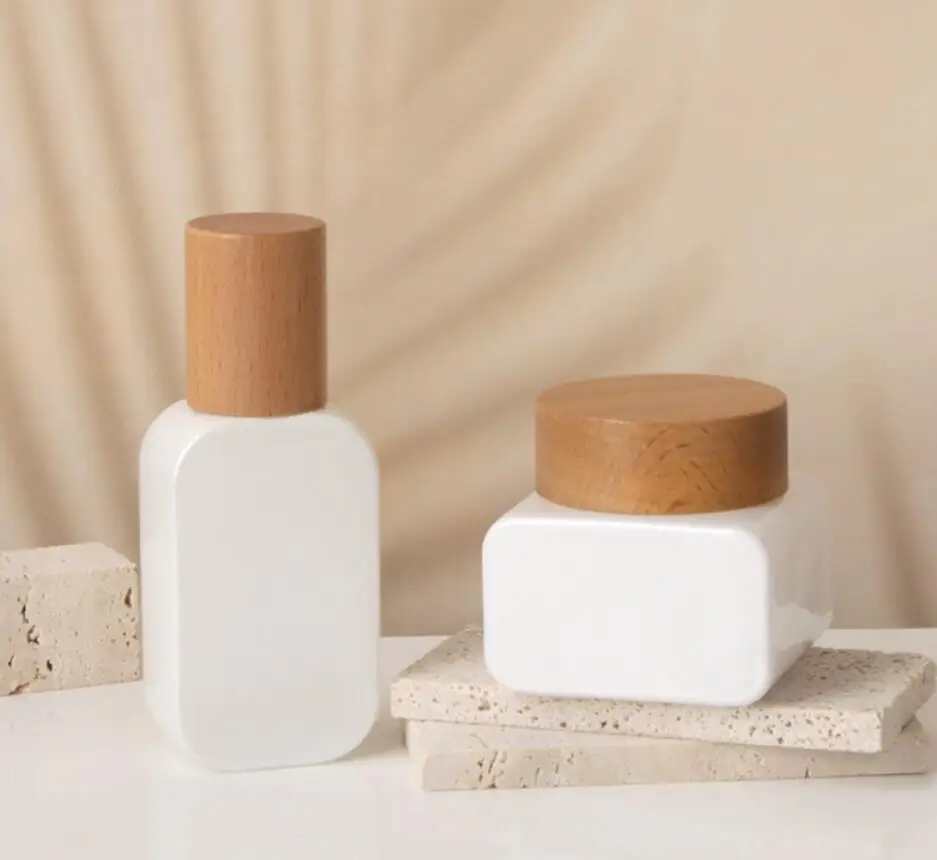 Белая стеклянная банка 30 г деревянная крышка Оловянная фотолампа увлажняющая