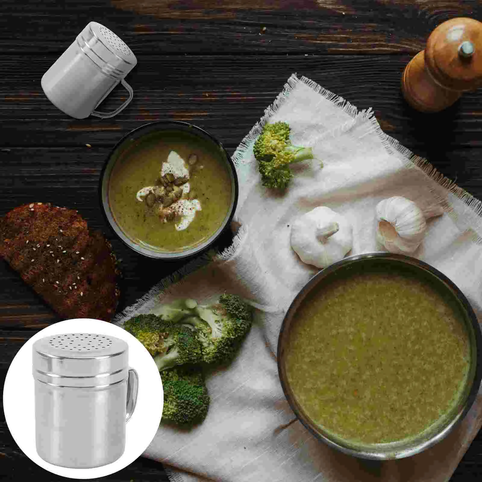 

Shaker Pepper Seasoning Salt Dredge Metal Steel Stainless Bottle Condiment Dispenser Container Jar Containers Handle Pot Shakers