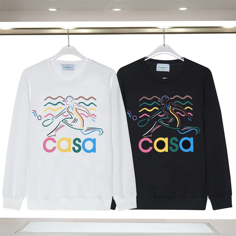 

2023 Casablanca Tennis Club Round Neck Sweater Abstract Painting High Street Pop Colored Pyramid Logo Print