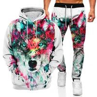 new hip hop 3d animal wolf printed hoodie pants suit cool menwomen 2 pcs sportwear tracksuit set spring autumn mens clothing
