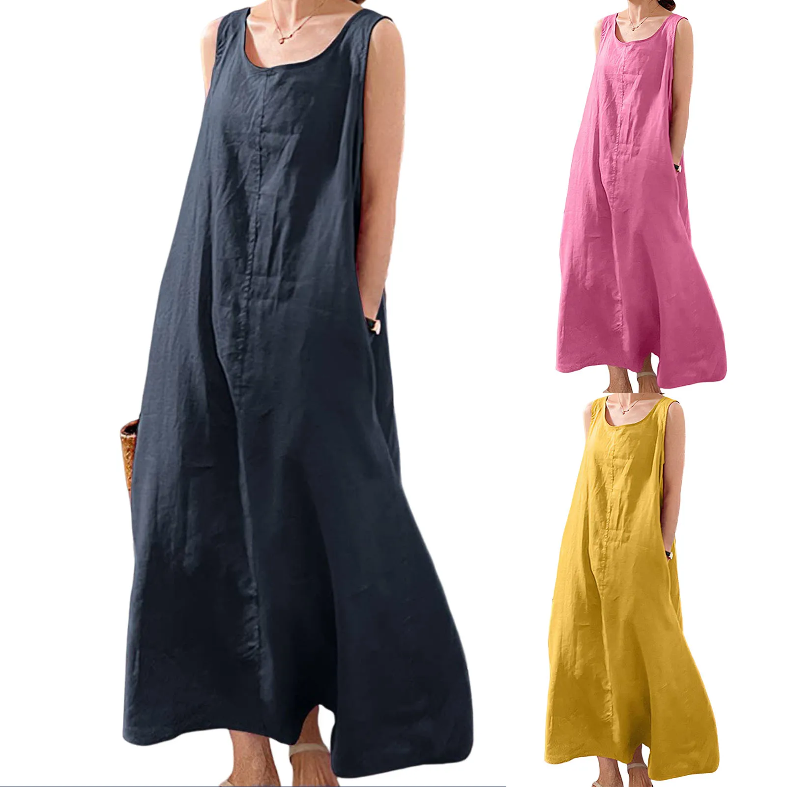 Summer Cotton Linen Dress Women Maxi Dress Round Neck Long Tanks Loose Dress Bohemian Plus Size Beach Boho Dress Vestidos 2023 5 Summer Cotton Linen Dress Women Maxi Dress Round Neck Long Tanks Loose Dress Bohemian Plus Size Beach Boho Dress Vestidos 2023 5
