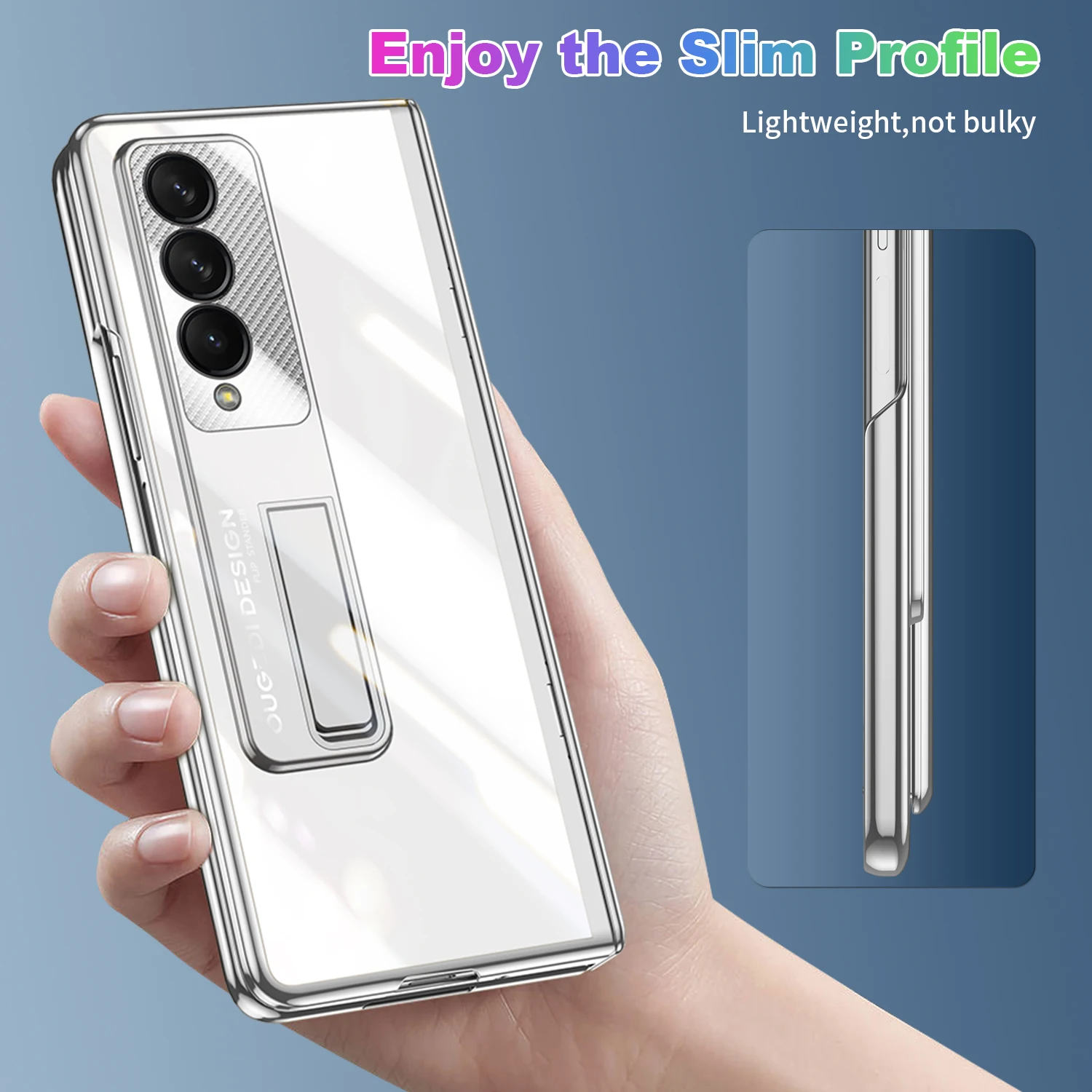 POVSCAE Transparent Plating Case For Samsung Galaxy Z Fold 3/Fold 4 With Magnetic Kickstand Shockproof Hinge Protection Cases