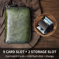 anti rfid card wallet large capacity credit business id card slot purse handmade genuine leather coin purse money bag zipper