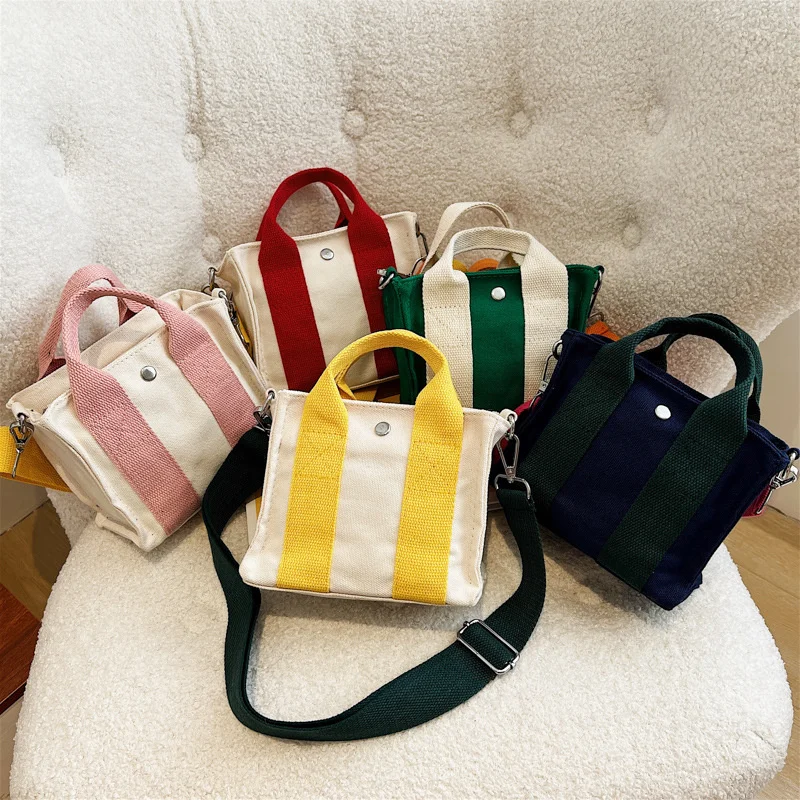 

Women's 2022 New Pattern Multi Back French Canvas Bag Mini Color Fresh Department Simple Shoulder Bag Zipper