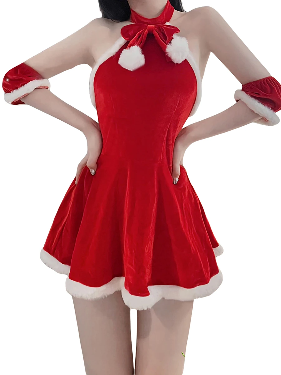 

Женская рождественская юбка с открытой спиной, с меховой отделкой