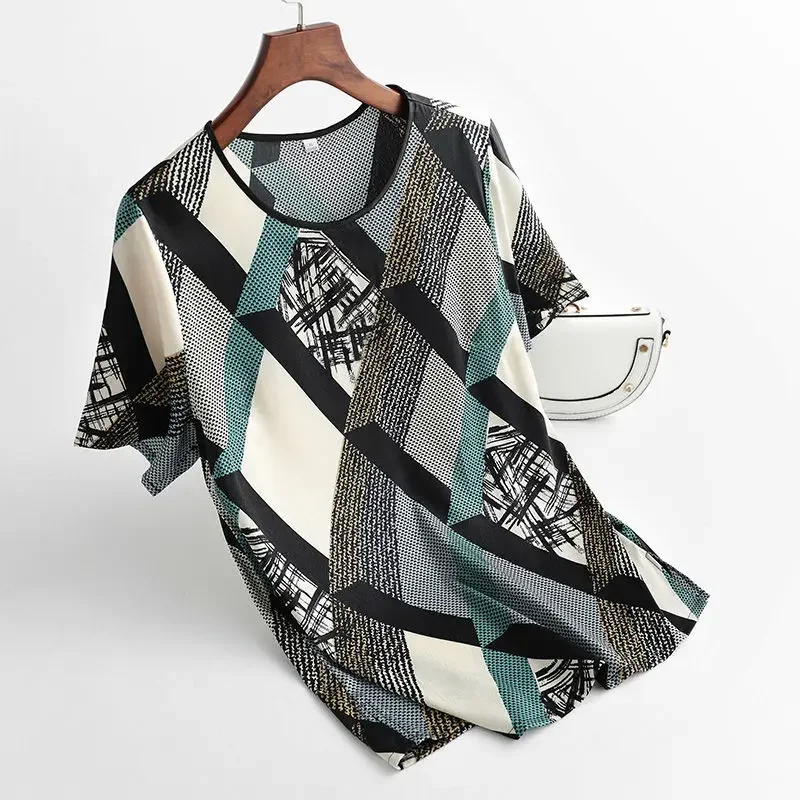 Блузка Женская атласная с цветочным принтом шелковая Повседневная рубашка