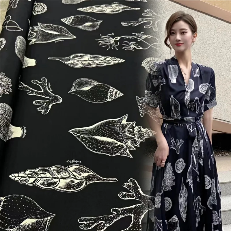 

Модная шелковая ткань в виде ракушек с цветочным принтом, эластичная крепдешиновая ткань «сделай сам», дизайнерская ткань для рубашек и пла...