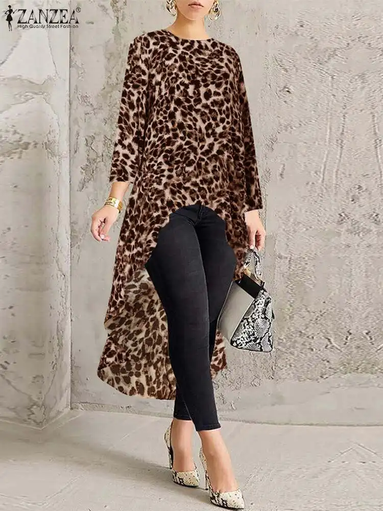 

ZANZEA 2020 модная сексуальная туника с леопардовым принтом, топы, осенняя вечерняя блузка, Женская Повседневная необычная женская рубашка с длинным рукавом