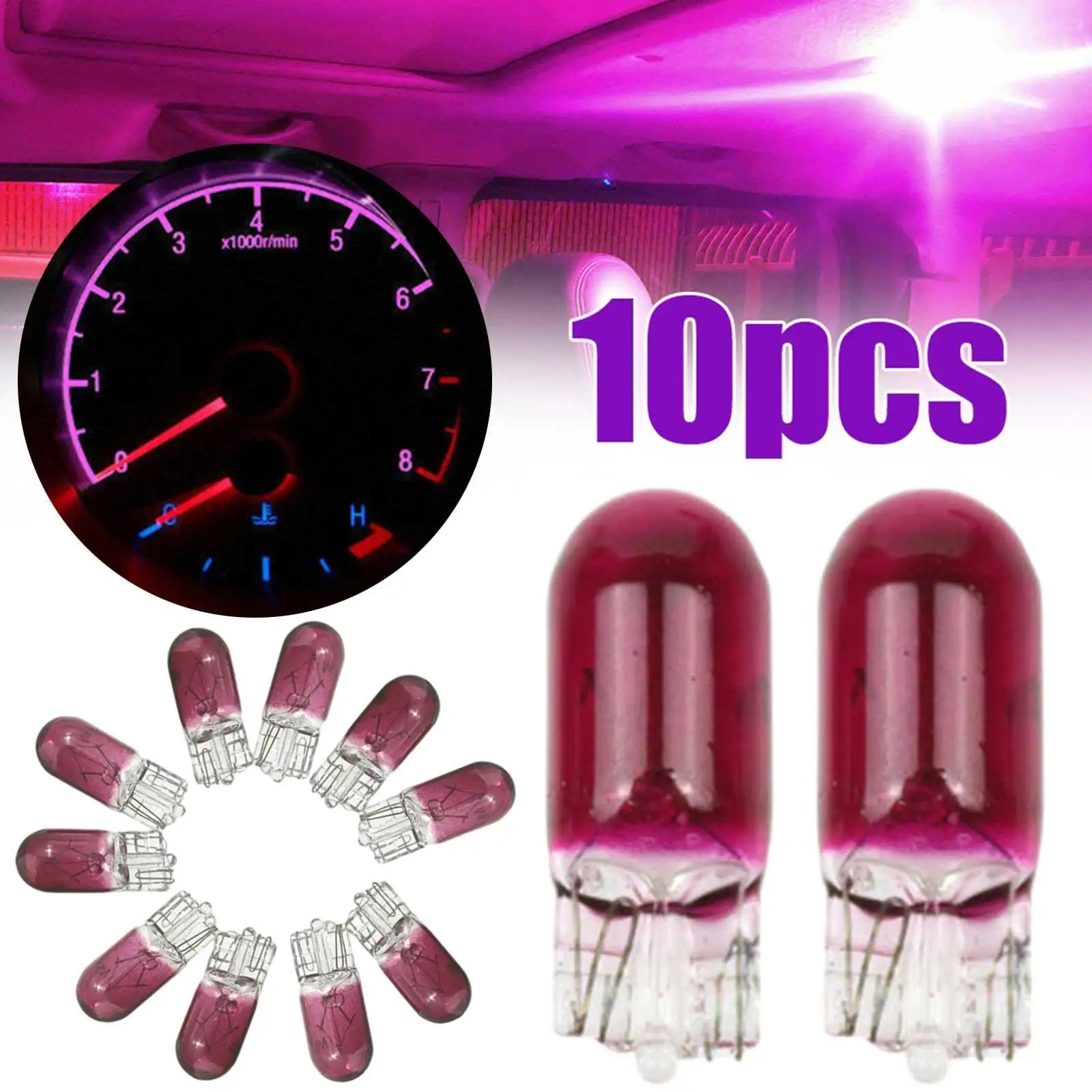 

10pcs Purple T10 501 W5W Wedge Interior Car 12V 3W Dashboard Dash Panel Gauge Bulb for Car Styling Light Bulbs Accessories