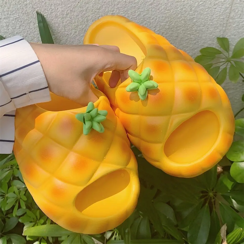 novelty fruit slippers women's summer beach shoes big size 43 44 45 woman thick sole cloud slippers unisex funny pineapple clogs