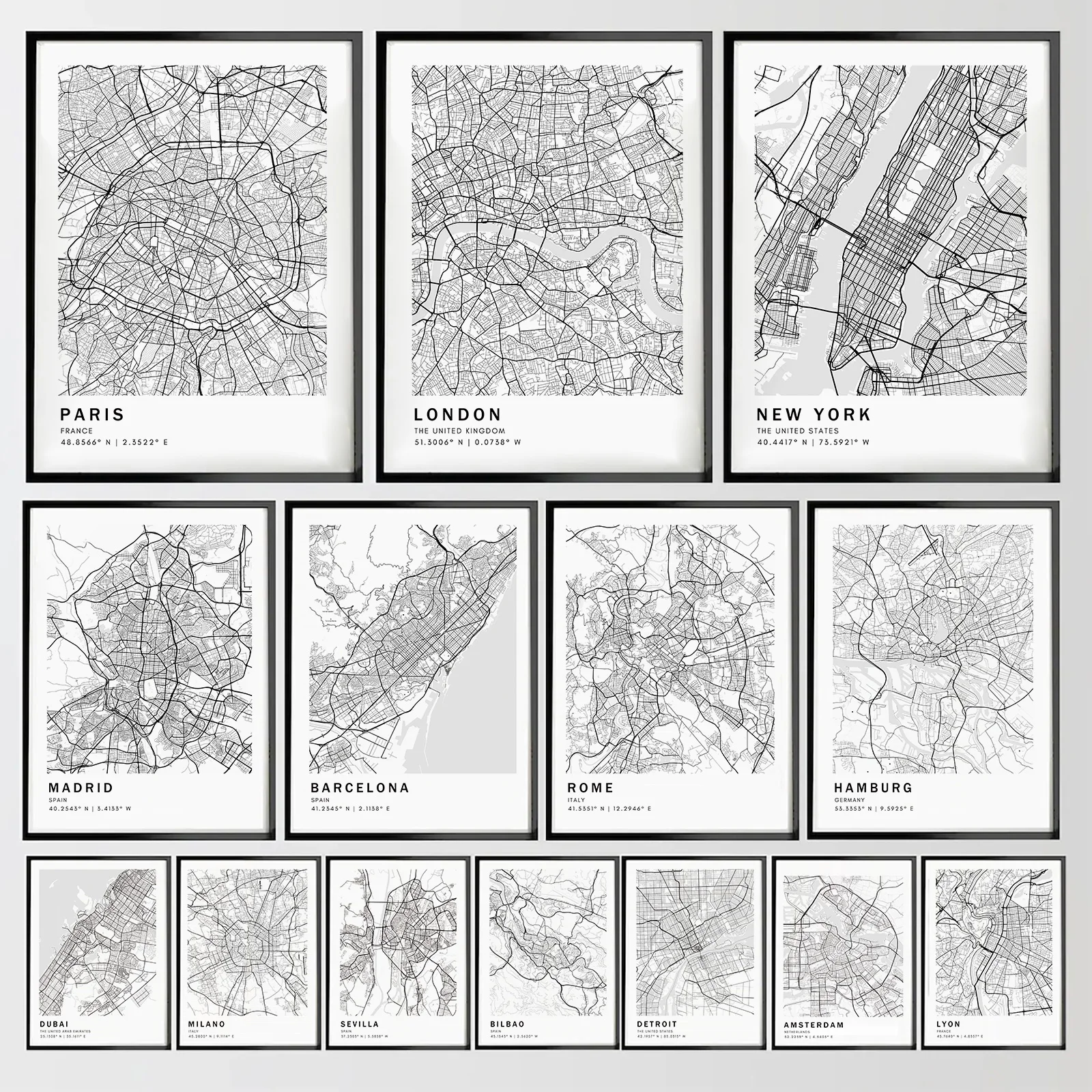 Лиссабон, Париж, Лондон, Мадрид, карта всех городов, скандинавский плакат и печать на стене, Картина на холсте для декора гостиной