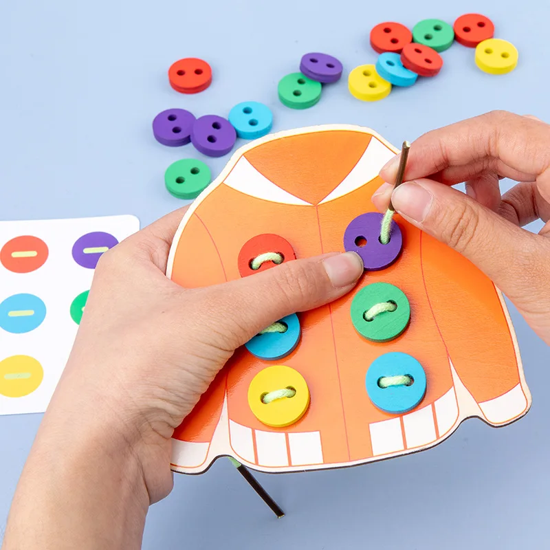 

Leren Leven Vaardigheden Leermiddelen Kleding Kinderen Plezier Montessori Threading Knop Naaien Board Game Educatief Speelgoed