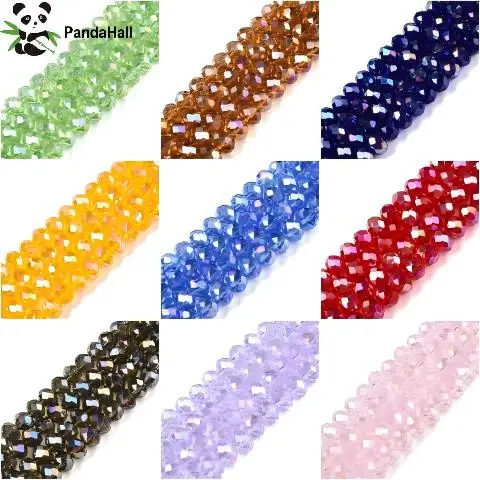 Фото Бусины PandaHall, 20 нитей, стеклянные, разноцветные, с AB-покрытием, граненые, 8x6 мм, для изготовления ювелирных изделий своими руками №2