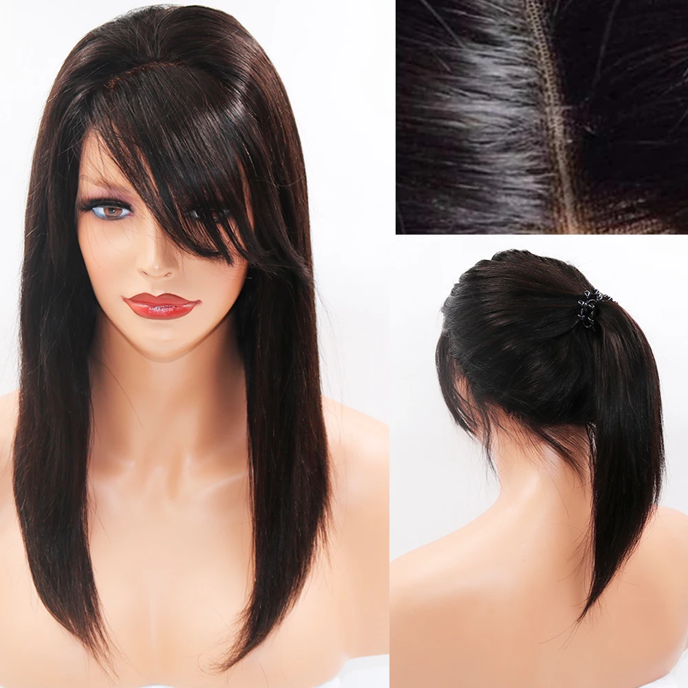 

Fringe Wigs Bone Straight Lace Front Wigs With Side Part Bangs Synthetic Hair Wig Pre Plucked Natural Hairline Cheap Bob Wigs