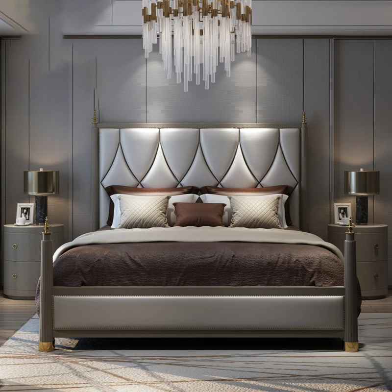 

New American-style solid wood bed 1.8m master bedroom bed simple double bed high-end light luxury furniture European-style leath