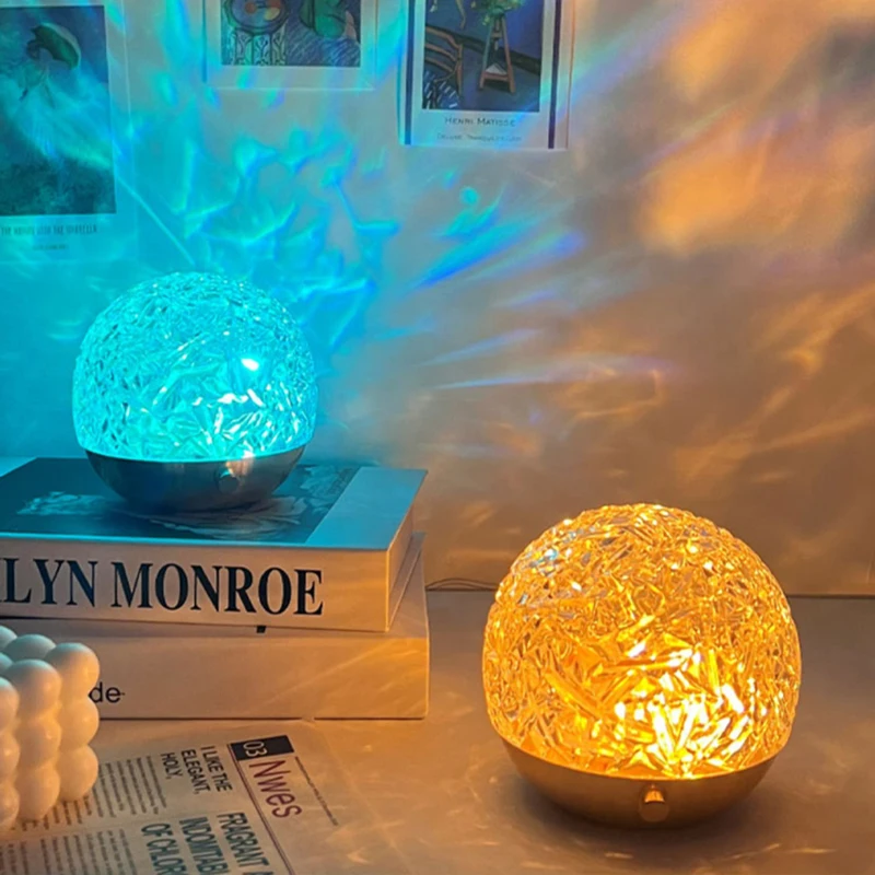 2023 Crystal Lamp Water Ripple Projector Night Light Decoration Home Houses Bedroom Decor Atmosphere Holiday Gift Sunset Lights