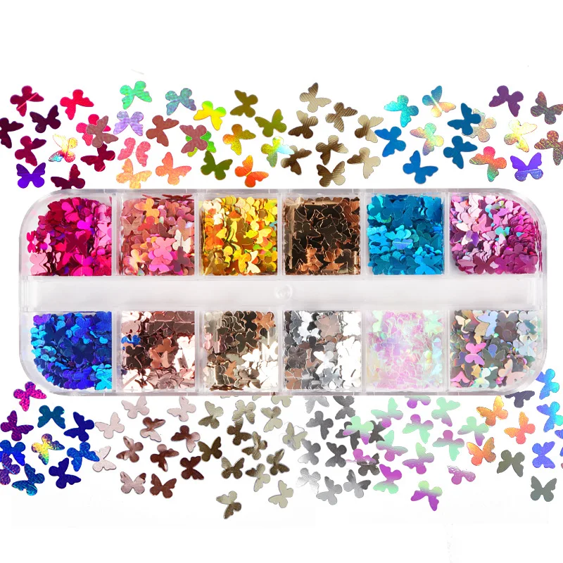 

1Box PET Laser Butterfly Nail Glitter Decoration Acrylic Box Colorful Nail Art Accessories DIY for Makeup and Nail Professionals