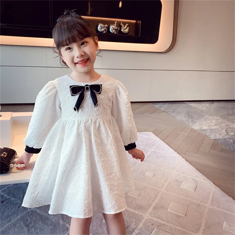 

Spring Autumn Kids Dresses Princess Christmas Wedding Lace Dress Bowknot Long Sleeves Children's Party Pageant Dress 1-5Years