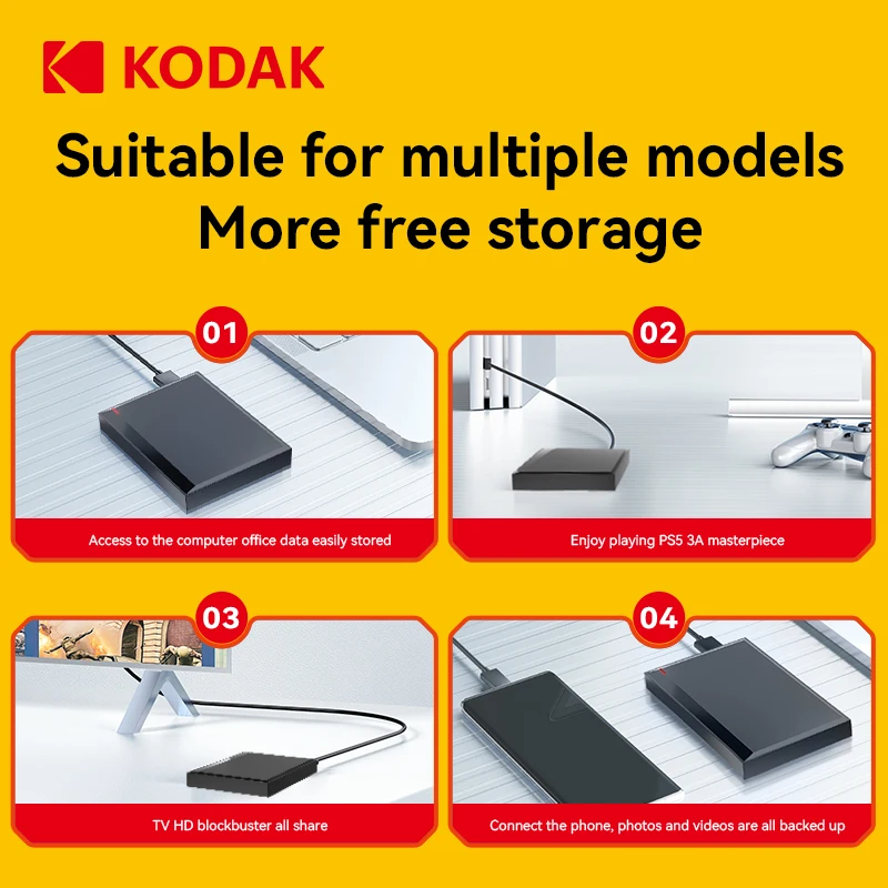 Фото Портативный внешний жесткий диск Kodak P190 5 Гбит/с 500 ГБ 1 ТБ 2 ТБ USB 3.0, легкий, для ПК, планшетов, PS5, XBOX, ноутбуков, настольных компьютеров №4