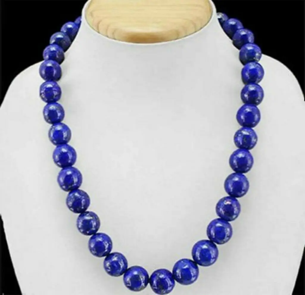 

12mm Natural Blue Lapis Lazuli Round Beads Necklace 18''