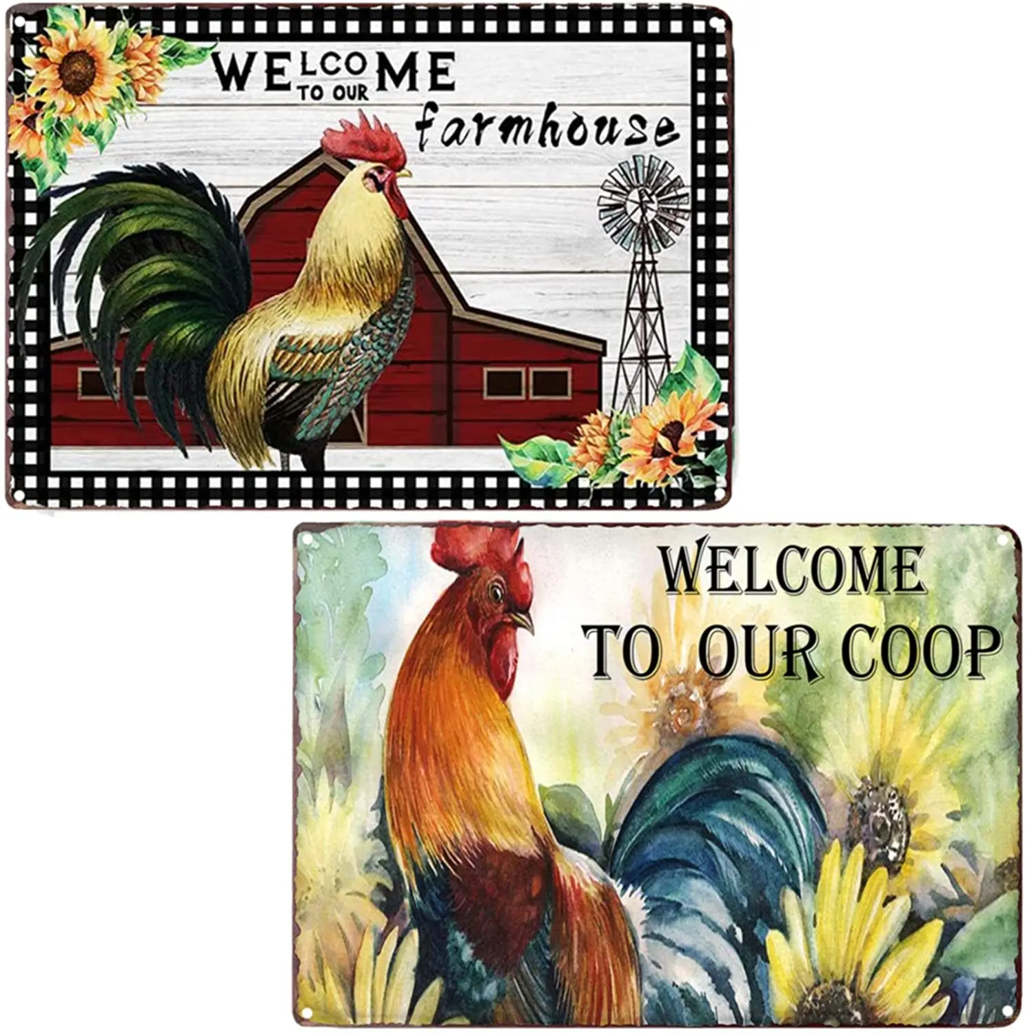 

TISOSO Welcome to Our Farmhouse Coop Funny Chicken Sign Retro Vintage Metal Tin Signs Wall Plaque Farm House Country Home