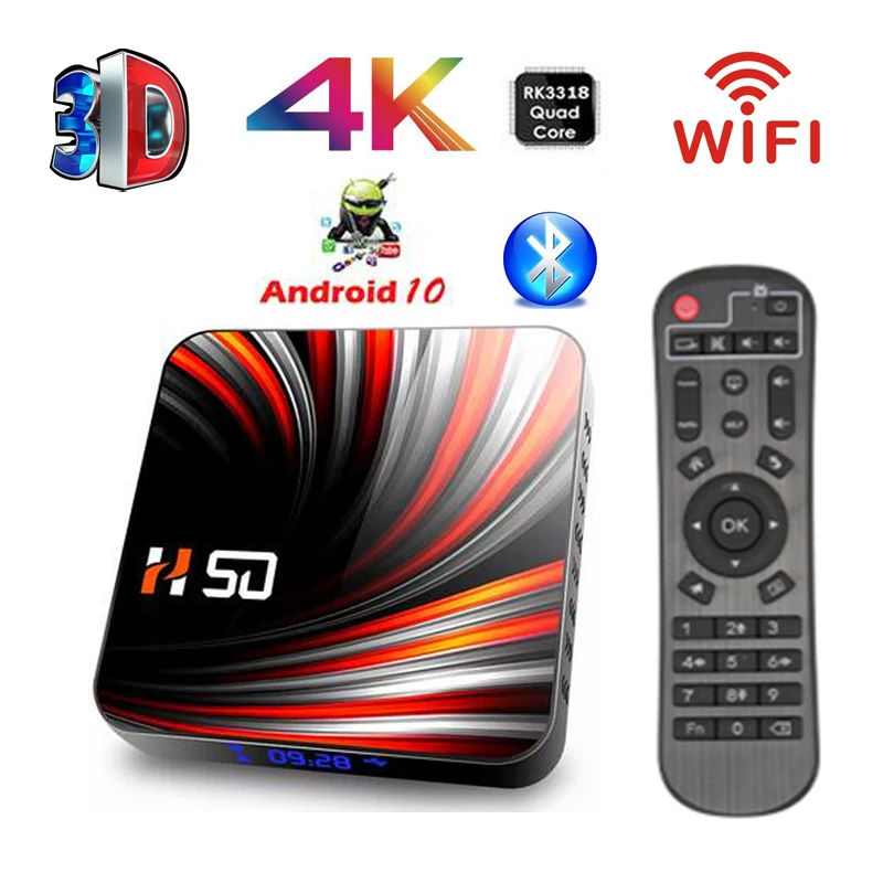 

4K Smart TV Box H50 RK3318 Set Top Box Android 10.0 H.265 HDMI-compatible Quad Core TV Box 3D Bluetooth Media Player