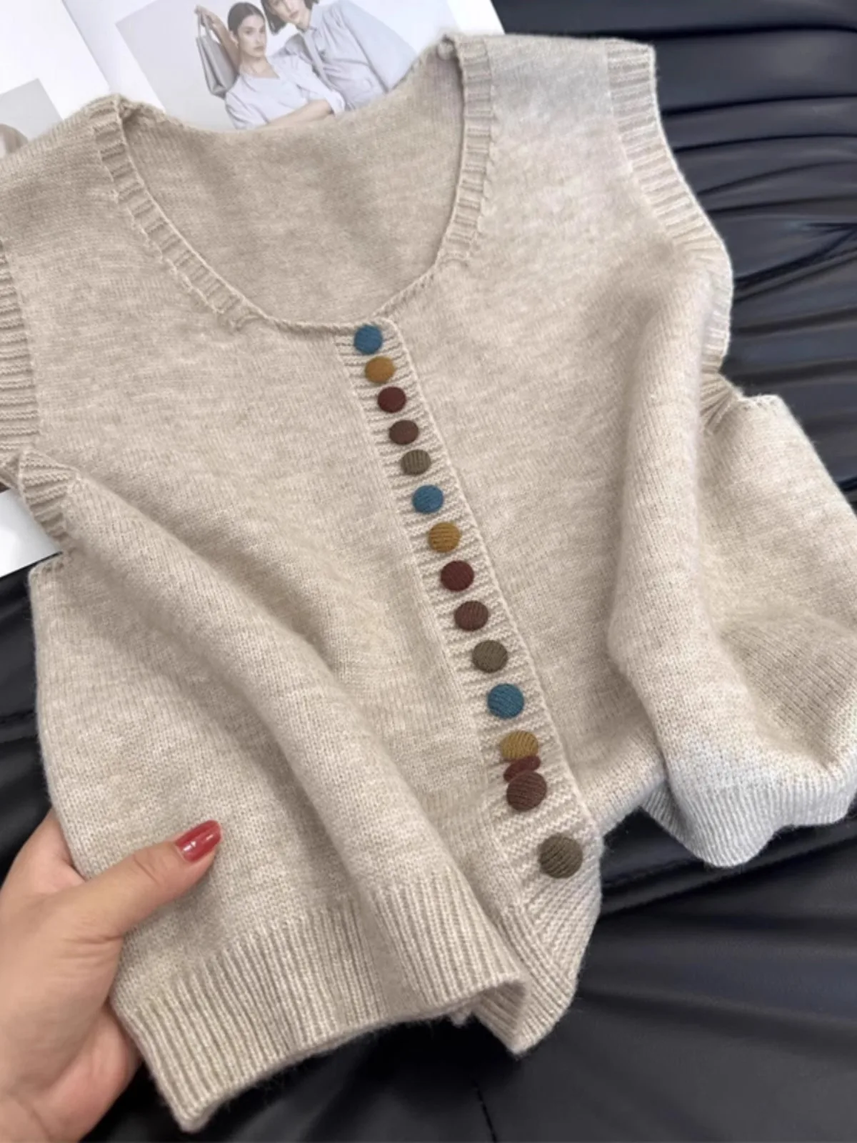 Корейская серия ленивый контрастный цвет однобортный свитер жилет женский