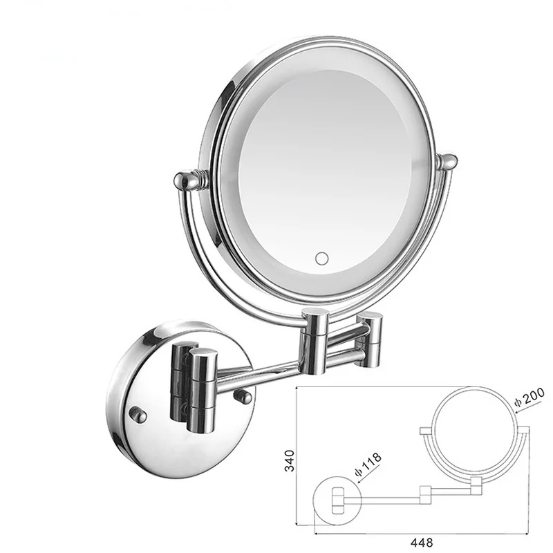 LED Light Mirror Makeup Mirrors Black Brass LED Extending Folding Wall Mounted Double Side 3xMagnification Bath Mirrors