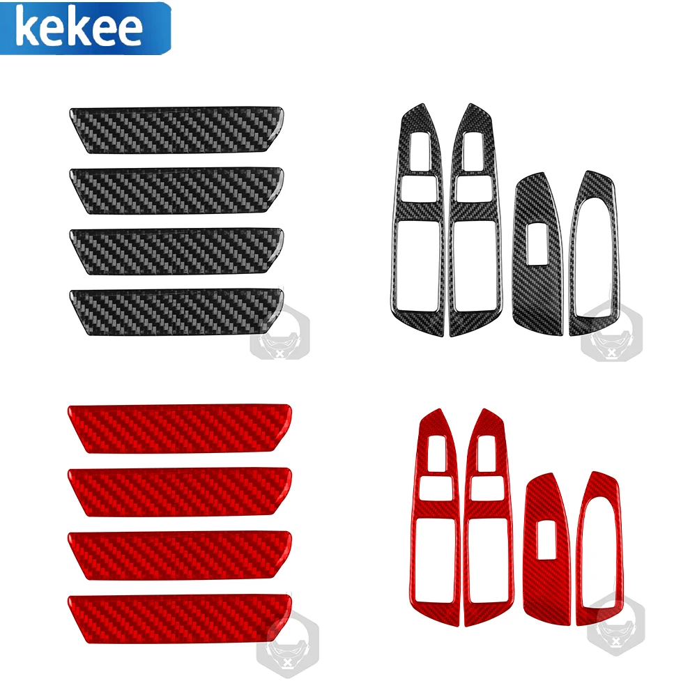 

For BMW 7 Series F01 2009 2010 2011-2014Car Door Buttons Panel Real Carbon Fiber Stickers Covers Frame Window Glass Lifting 4PCS