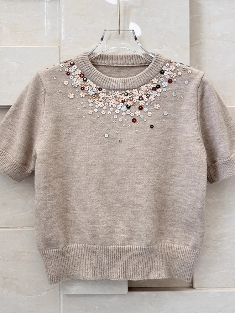 Женский Блестящий пуловер с блестками трикотажный джемпер круглым вырезом и