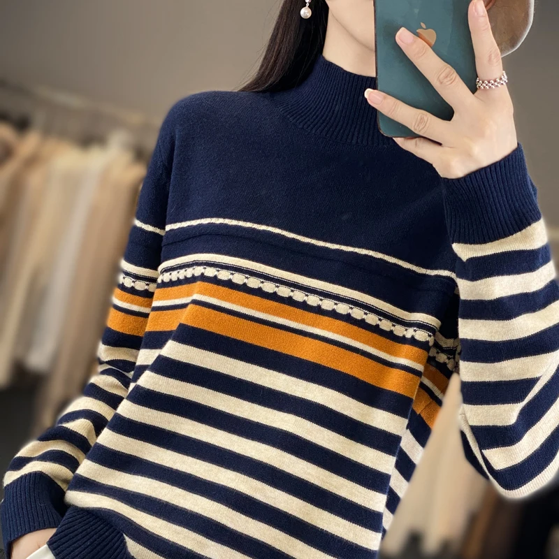 Кашемировый свитер Женский пуловер с высоким воротником модный вязаный женский